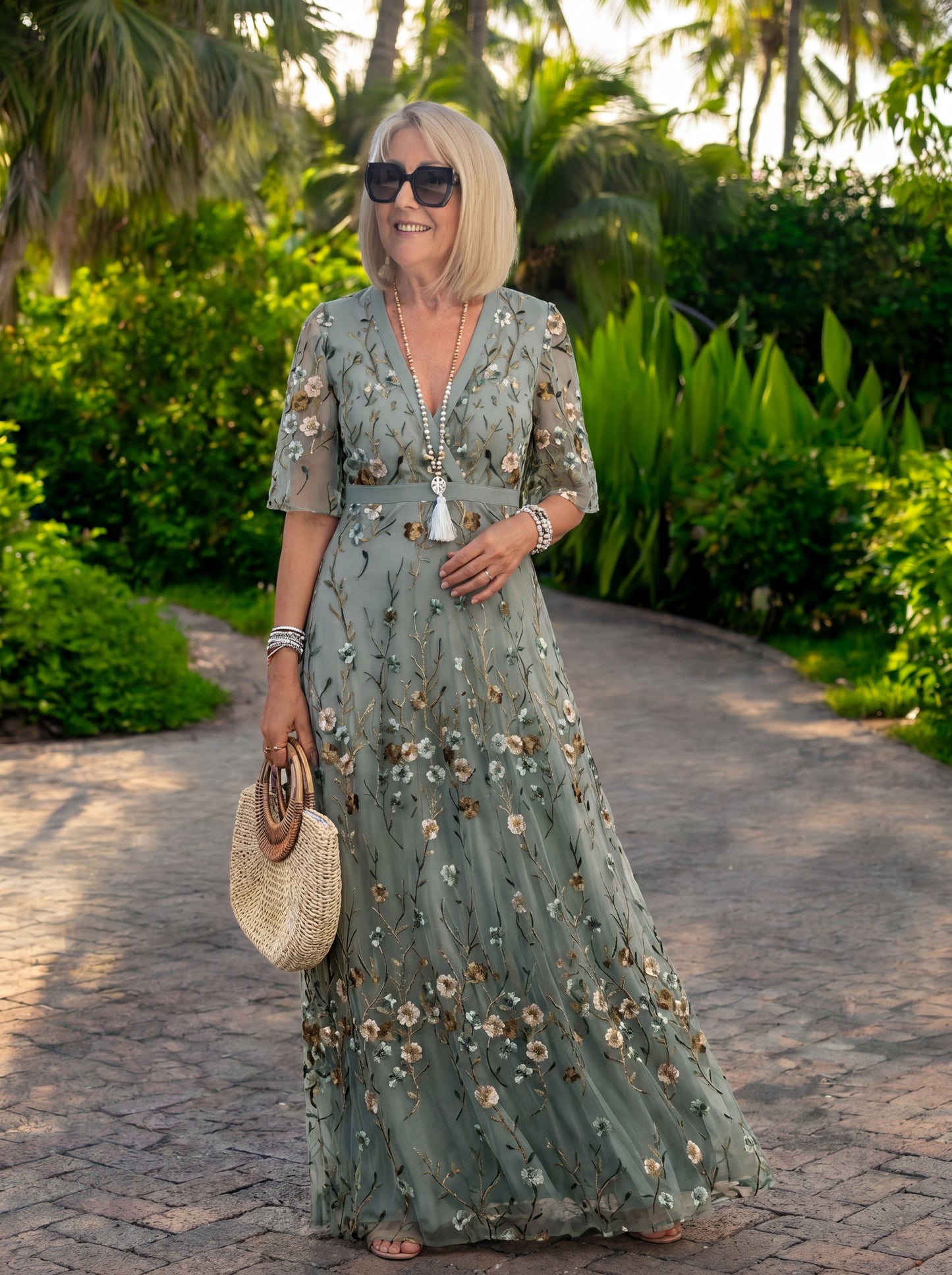 Melania — Abito lungo floreale con scollo a V