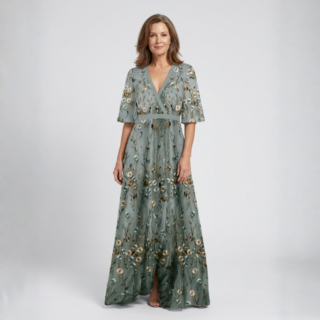 Melania — Abito lungo floreale con scollo a V