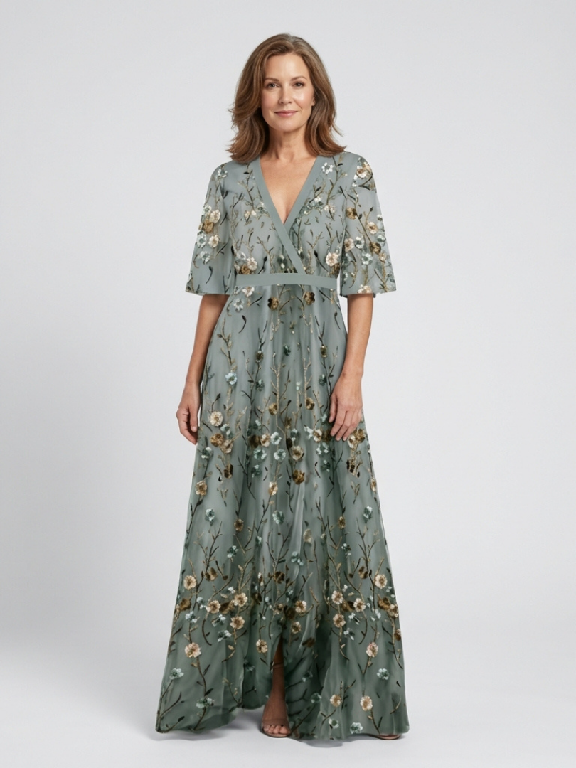 Melania — Abito lungo floreale con scollo a V